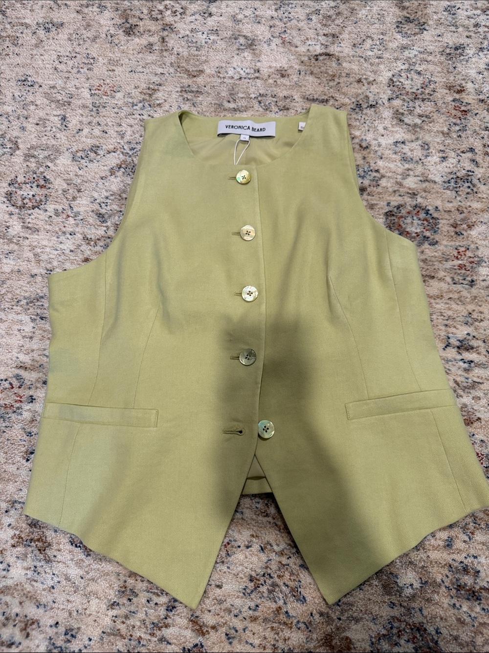 Veronica Beard Lime Green Button-Front Tailored Vest